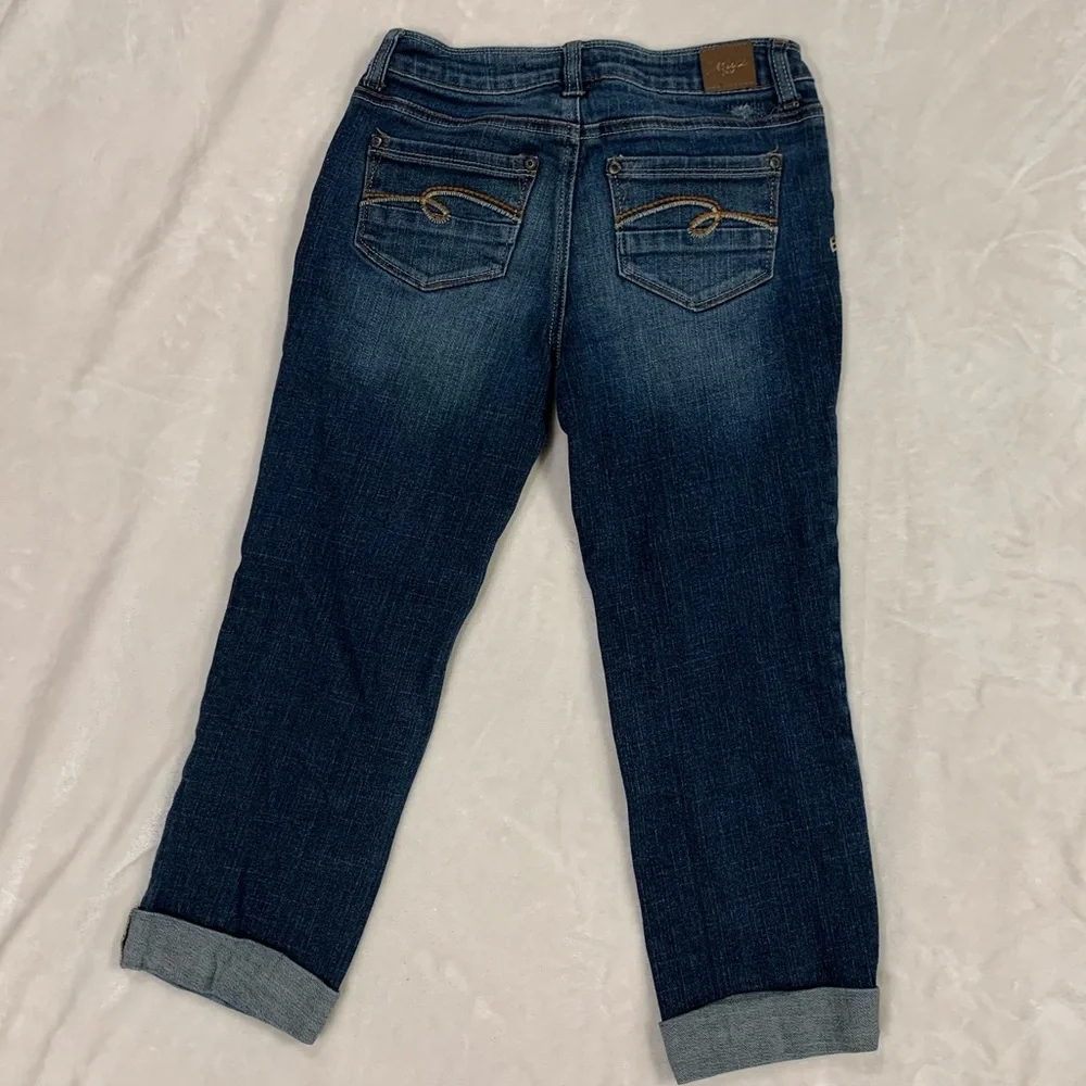 Justice Jeans Cuffed Capri Distressed Stitching Size 14 Slim